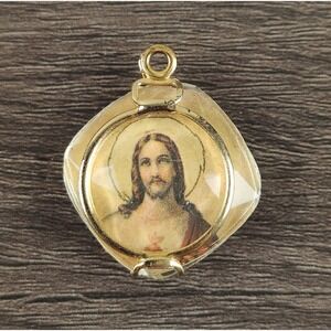Vintage Religious Pendant Gold Vintage Double Sided Jesus Virgin Mary Charm